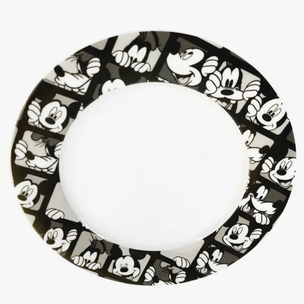 Disney Mickey Mouse Goofy Black White Grid Dinner Plate 10.5". Set of two (2)